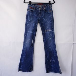Guess Womens Y2K vintage jeans flare Distressed Bleached Out low rise size 26